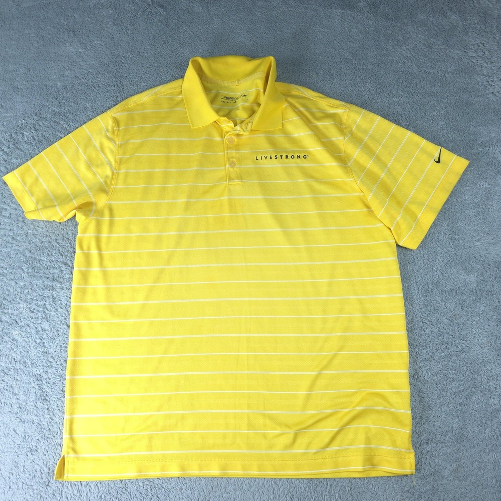 Nike Golf Polo Shirt Mens XL Yellow Striped LIVESTRONG Dri-FIT Performance